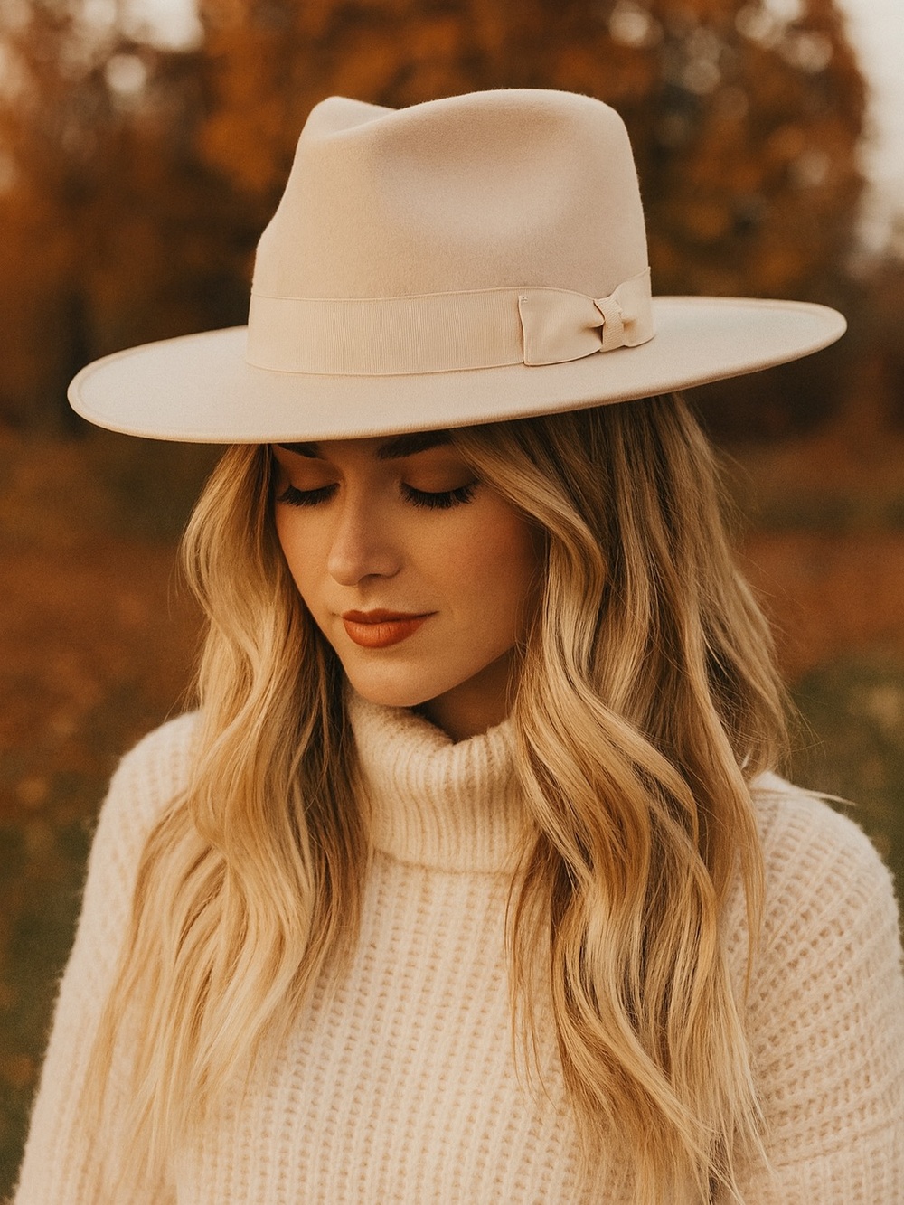 NEW Gigi Pip Wide Brim Felt Wool Fedora in Cream